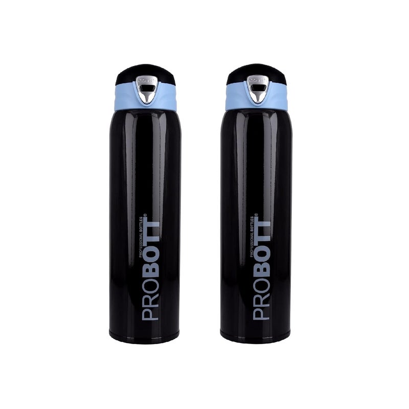 PROBOTT Thermosteel Vacuum Flask Hot & Cold Sports Bottle Each 500ml -Black (Pack of 2) - Image 1
