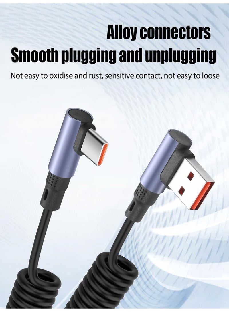 كابل USB-A إلى USB-C حلزوني بزاوية 90 درجة، سلك شحن سريع بطول 1.9 متر (3.2 قدم)، سلك نقل بيانات من النوع C بزاوية قائمة، مناسب للسيارة، وأندرويد أوتو، وسامسونج، والألعاب. - Image 5