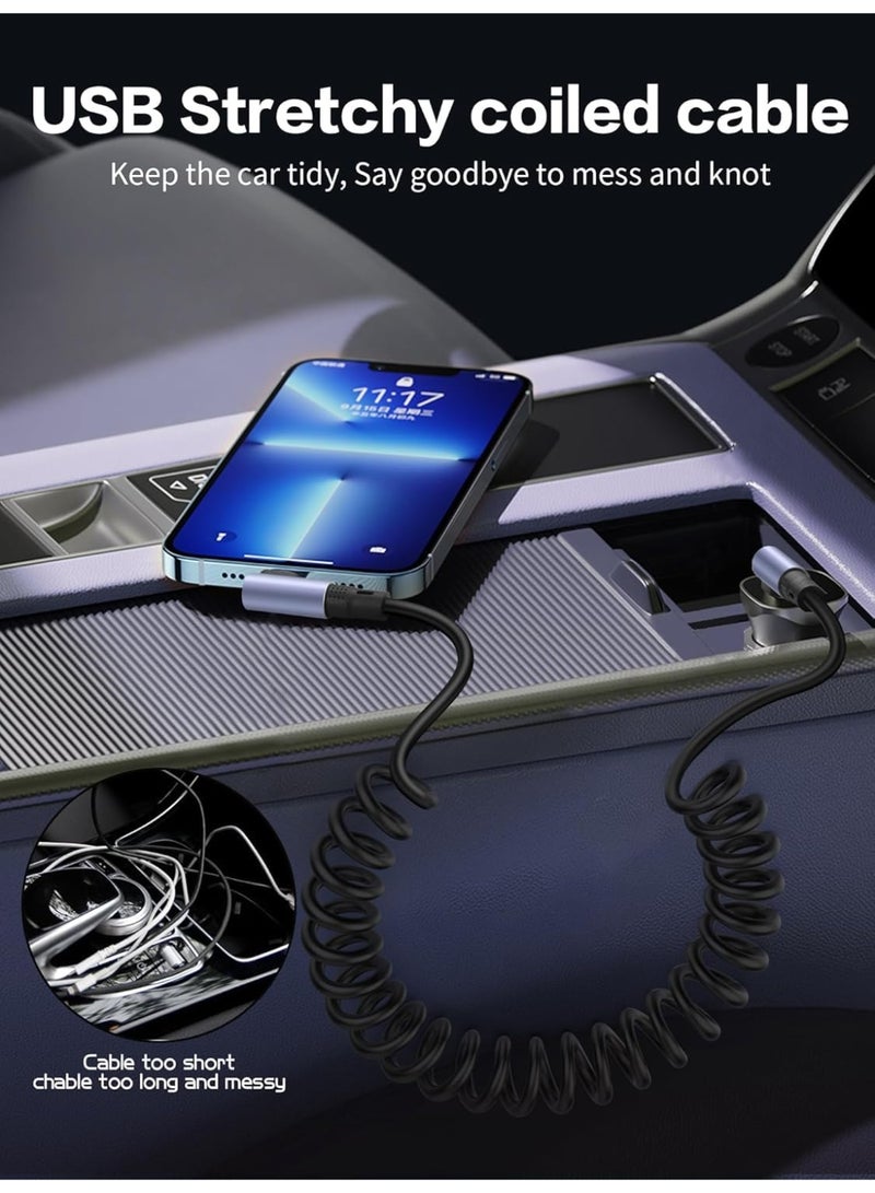 كابل USB-A إلى USB-C حلزوني بزاوية 90 درجة، سلك شحن سريع بطول 1.9 متر (3.2 قدم)، سلك نقل بيانات من النوع C بزاوية قائمة، مناسب للسيارة، وأندرويد أوتو، وسامسونج، والألعاب. - Image 2