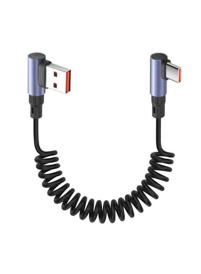 كابل USB-A إلى USB-C حلزوني بزاوية 90 درجة، سلك شحن سريع بطول 1.9 متر (3.2 قدم)، سلك نقل بيانات من النوع C بزاوية قائمة، مناسب للسيارة، وأندرويد أوتو، وسامسونج، والألعاب. - Image 1