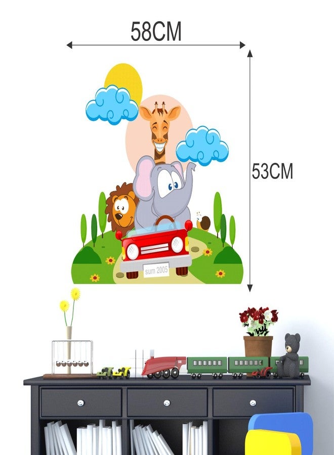 Sticker Yard Cute Animals Car PVC Vinyl Wall Sticker for Home Decor/Decoration - Living Room, Bedroom, Kids Room (Multicolor, Size: 58X53 CM) - Image 4