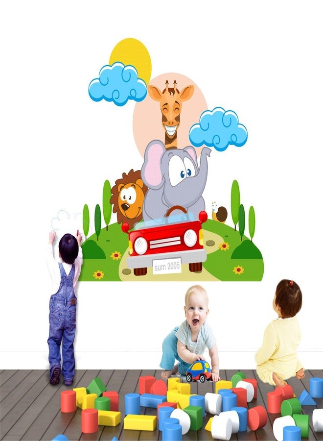 Sticker Yard Cute Animals Car PVC Vinyl Wall Sticker for Home Decor/Decoration - Living Room, Bedroom, Kids Room (Multicolor, Size: 58X53 CM) - Image 1