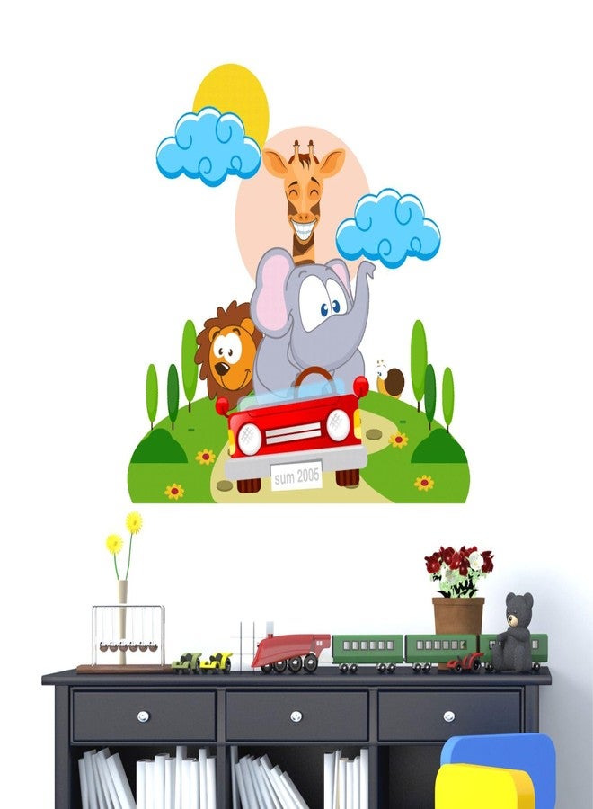 Sticker Yard Cute Animals Car PVC Vinyl Wall Sticker for Home Decor/Decoration - Living Room, Bedroom, Kids Room (Multicolor, Size: 58X53 CM) - Image 3