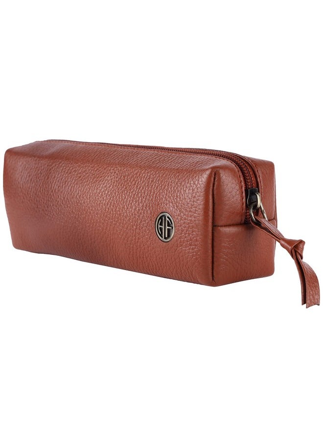 HAMMONDS FLYCATCHER - HAMMONDS FLYCATCHER Leather Utility Pouch-Multi-Use Genuine Leather Pencil Case, Cosmetic Pouch, Stationery Pouch, Coin Pouch, Makeup Brush Pouch For Women & Men-School & Office Organizer-Tan - 5 Cm - Image 1