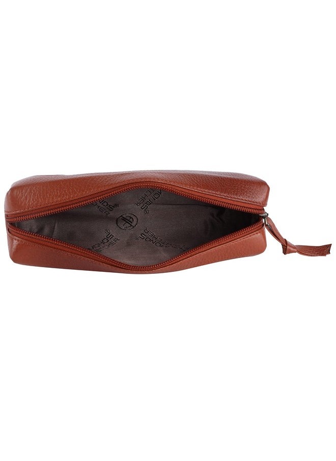 HAMMONDS FLYCATCHER - HAMMONDS FLYCATCHER Leather Utility Pouch-Multi-Use Genuine Leather Pencil Case, Cosmetic Pouch, Stationery Pouch, Coin Pouch, Makeup Brush Pouch For Women & Men-School & Office Organizer-Tan - 5 Cm - Image 1