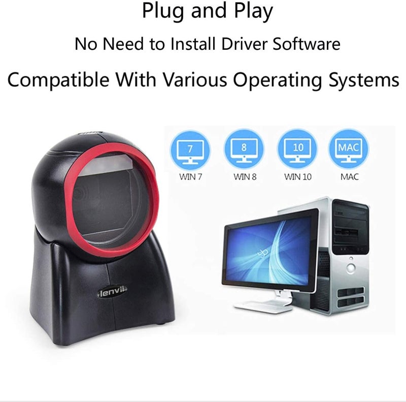 LENVII E655 2D Barcode Scanner Automatic Scanning QR Code Scanner Hands-Free USB Wired Barcode Reader 1D for POS PC Supermarket Bookstore Retail Mall Support Screen Scanning - Image 2
