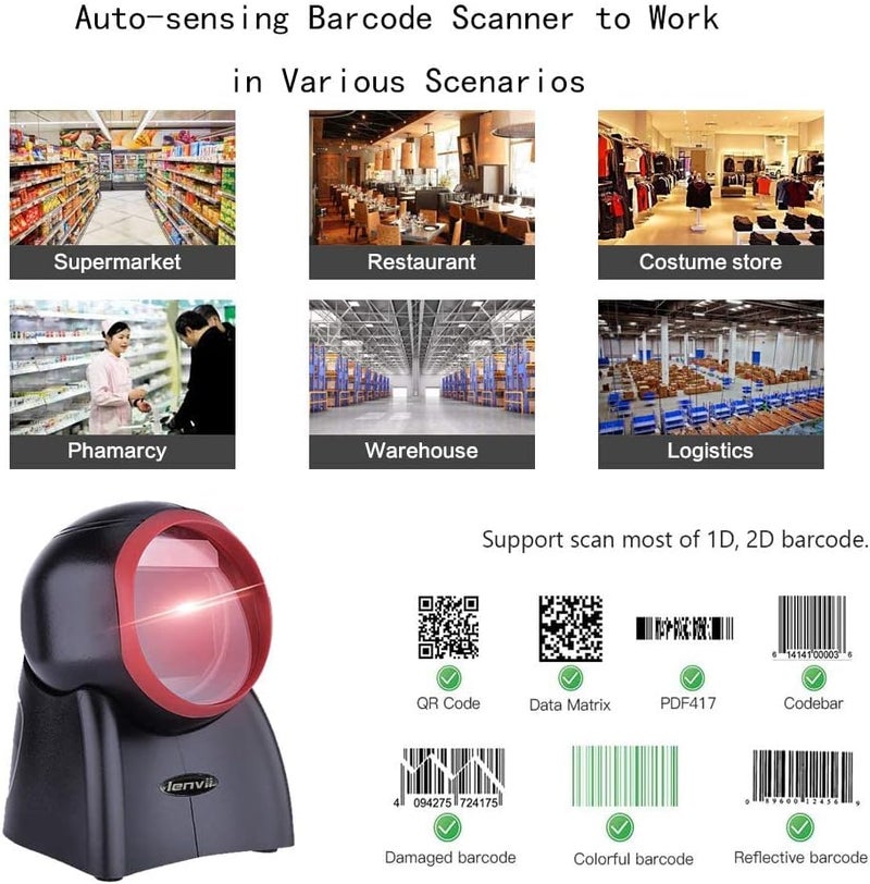 LENVII E655 2D Barcode Scanner Automatic Scanning QR Code Scanner Hands-Free USB Wired Barcode Reader 1D for POS PC Supermarket Bookstore Retail Mall Support Screen Scanning - Image 5
