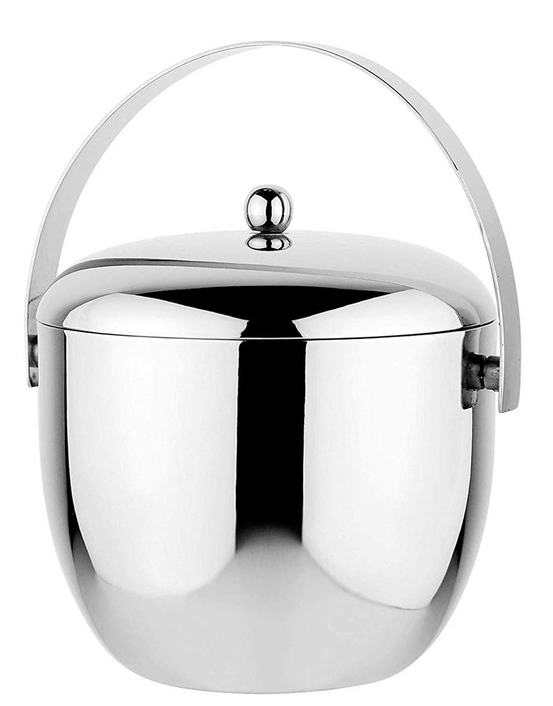 HAINE Double Wall Chrome Finish Silver Ice Bucket with Lid, Handle and Ice Tong, Stainless Steel - Image 2