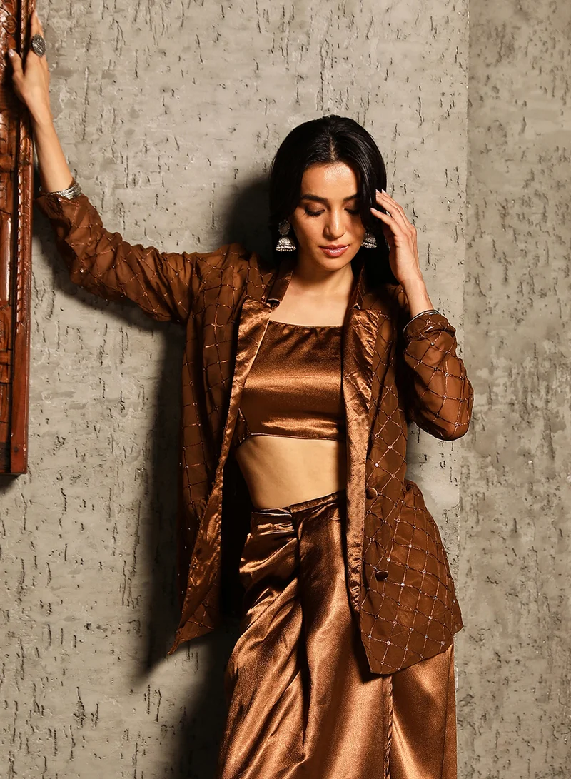 QISSA  Women's Strawberry Pink & Tangerine Orange Bohemian Romance Co-Ord Set For Casual Wear | Scoop Neck | Sleeveless | 3 Piece Co-Ords Designed With Comfort Fit For Everyday Ethnic Wear for Women | Best Price UAE