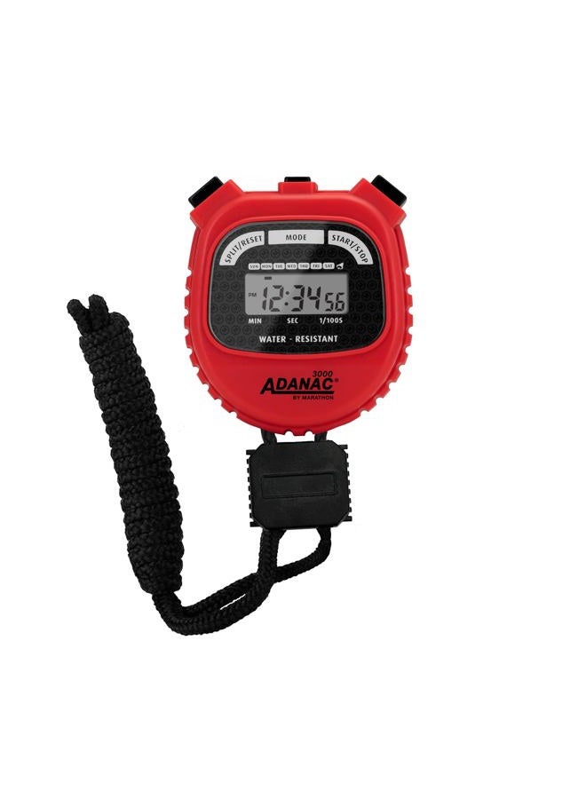 Marathon (1, Red) - Adanac 3000 Digital Stopwatch Timer with Extra Large Display and Buttons, Water Resistant - Image 1