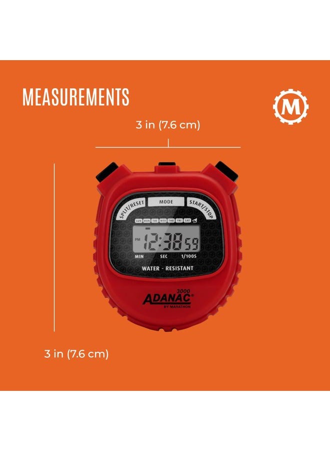 Marathon (1, Red) - Adanac 3000 Digital Stopwatch Timer with Extra Large Display and Buttons, Water Resistant - Image 5