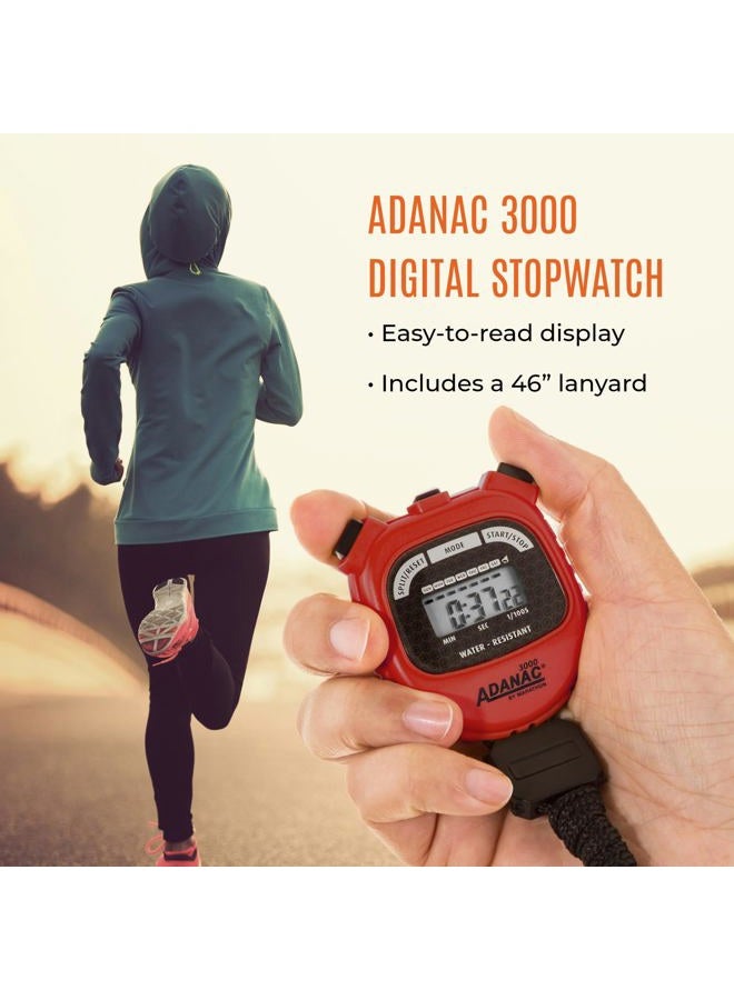 Marathon (1, Red) - Adanac 3000 Digital Stopwatch Timer with Extra Large Display and Buttons, Water Resistant - Image 2