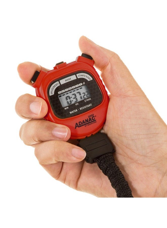 Marathon (1, Red) - Adanac 3000 Digital Stopwatch Timer with Extra Large Display and Buttons, Water Resistant - Image 4