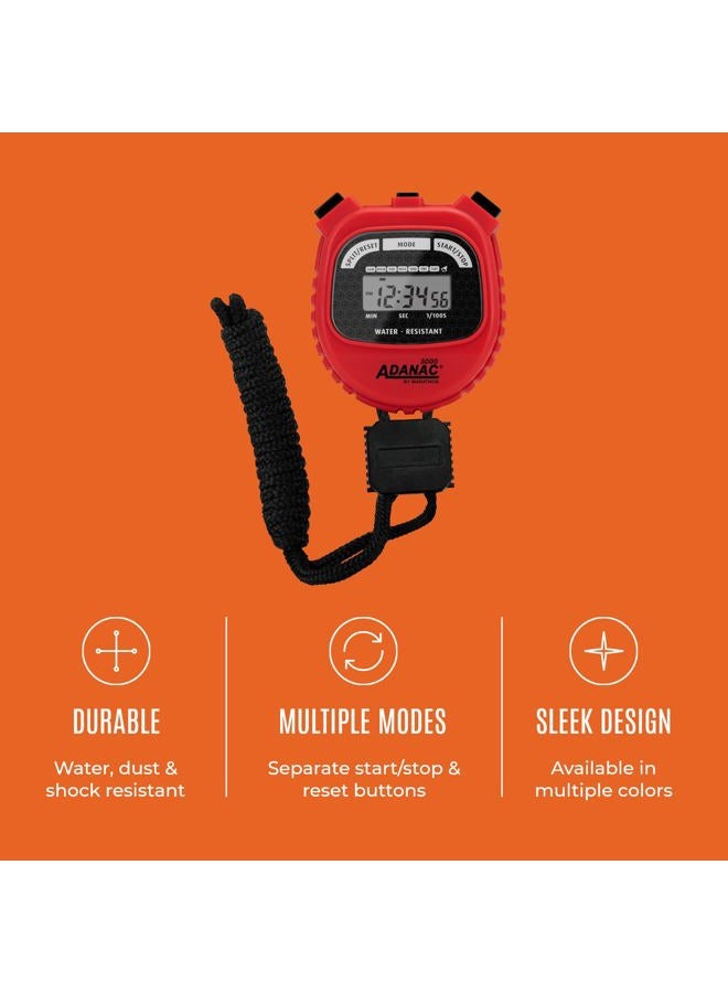 Marathon (1, Red) - Adanac 3000 Digital Stopwatch Timer with Extra Large Display and Buttons, Water Resistant - Image 3