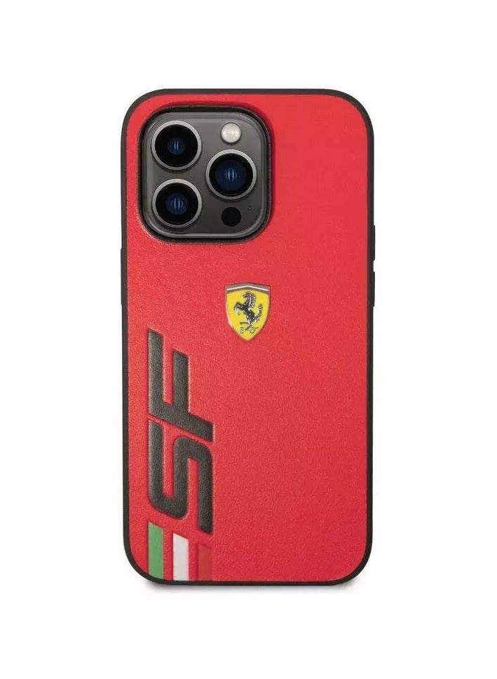 Ferrari حافظة جلدية من بولو فيراري مع شعار SF الكبير المطبوعة لهاتف آيفون 14 برو باللون الأحمر - Image 2