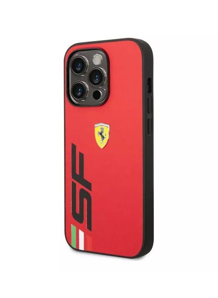 Ferrari حافظة جلدية من بولو فيراري مع شعار SF الكبير المطبوعة لهاتف آيفون 14 برو باللون الأحمر - Image 3