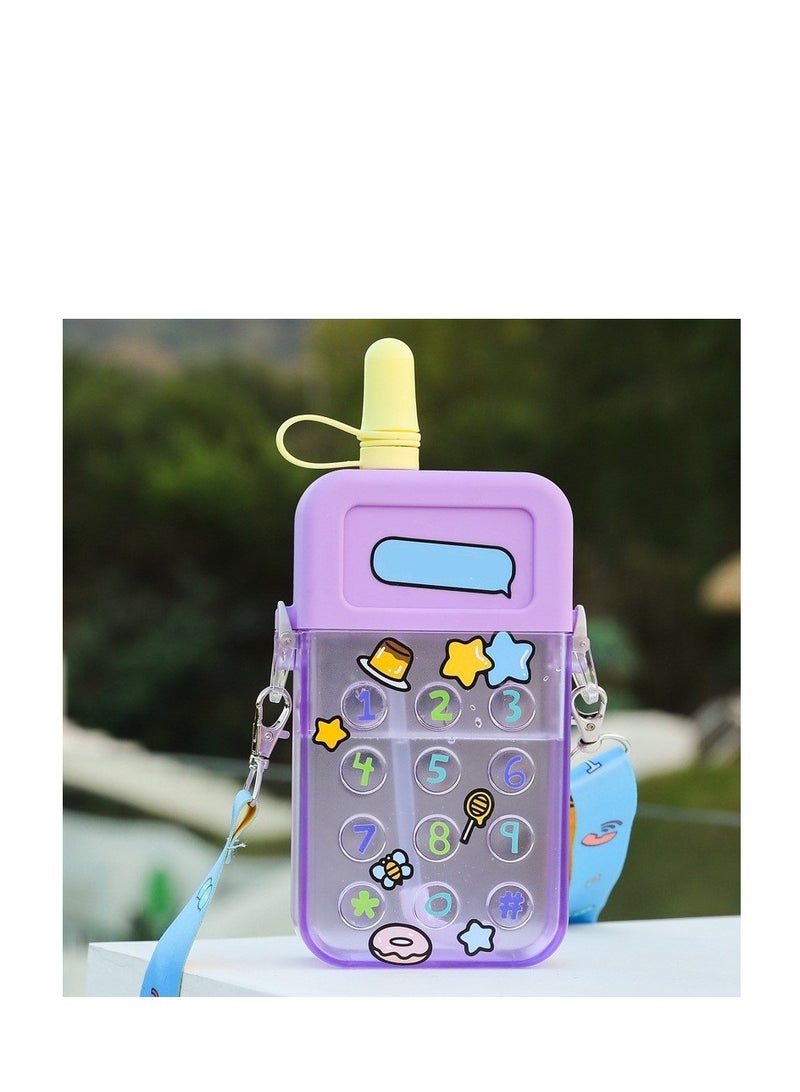 سيوسي Mobile Phone Cup Sports Travel Water Bottles with Straws Portable Cute Large Capacity Juice Drinking Cups Random Stickers Suitable for Outdoor Camping Purple - Image 1