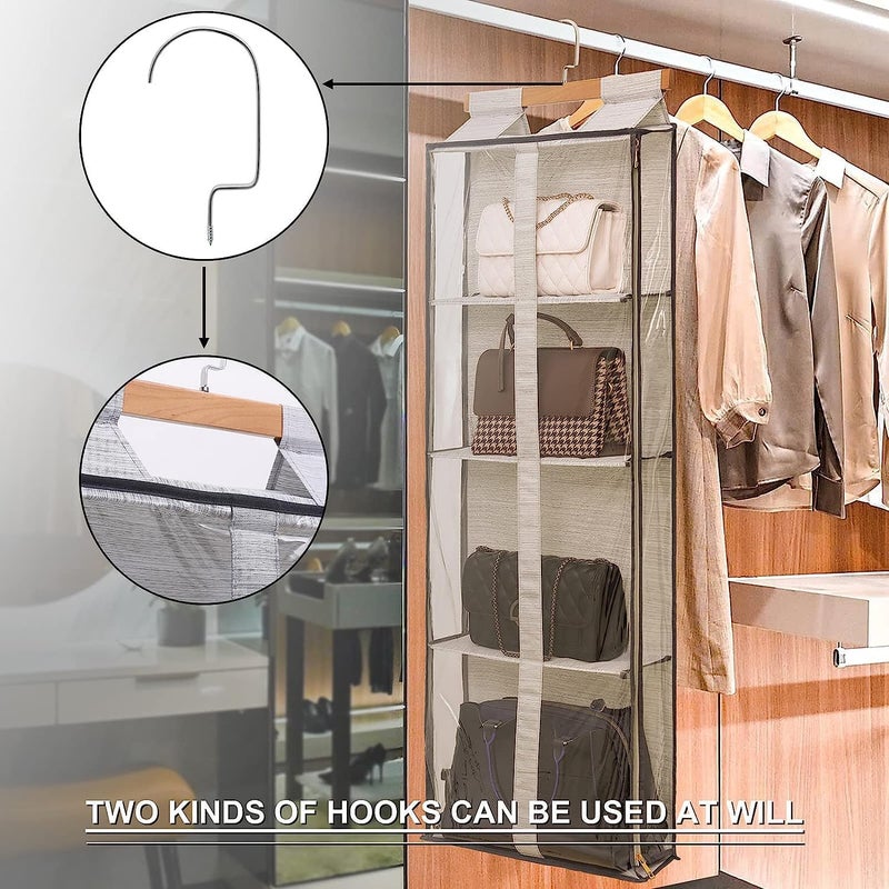 Clear Closet Hanging Handbag Organizer with Zippers - Space Saving Purse Storage Holder (Grey) - Image 3