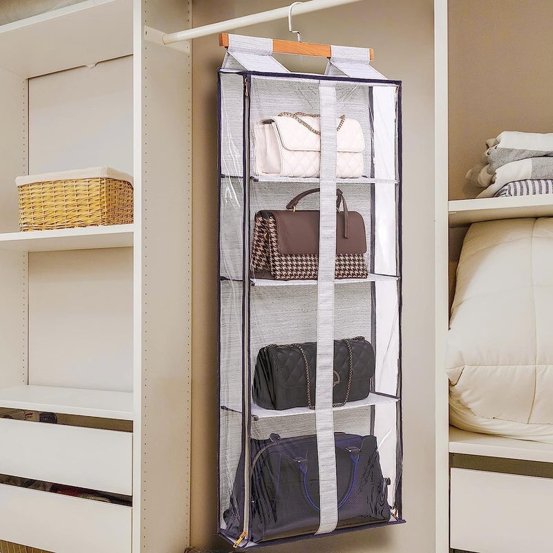 Clear Closet Hanging Handbag Organizer with Zippers - Space Saving Purse Storage Holder (Grey) - Image 2