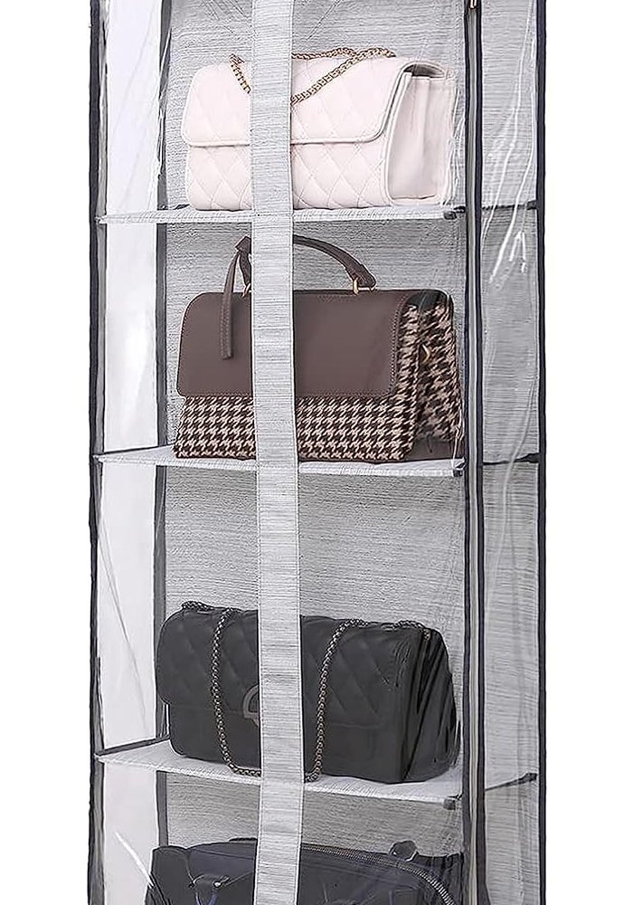 Clear Closet Hanging Handbag Organizer with Zippers - Space Saving Purse Storage Holder (Grey) - Image 1