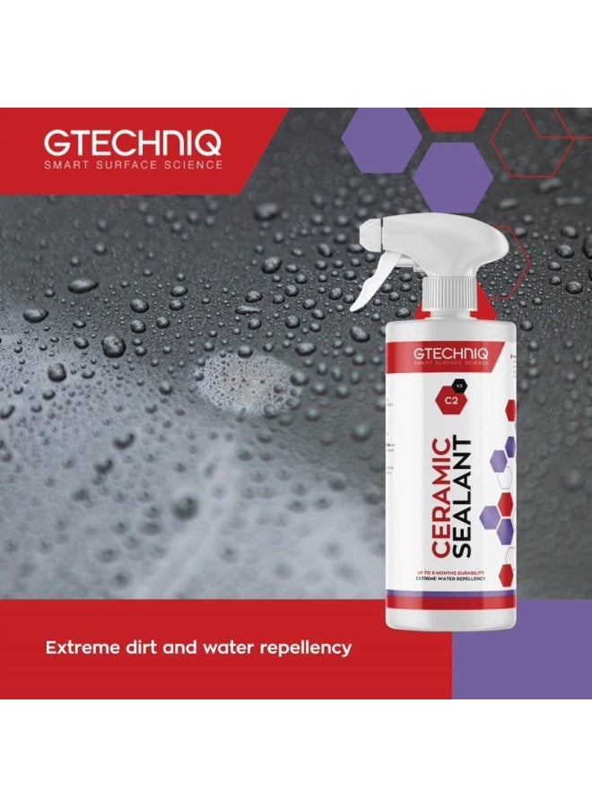 Gtechniq جيتكنيك C2 سيلانت سيراميكي للسيارات لحماية طلاء السيارة والتشطيبات والإطارات والنوافذ بلمعان عالي وسهل التطبيق 500 مل يكفي لـ 23 سيارة كبيرة - Image 3