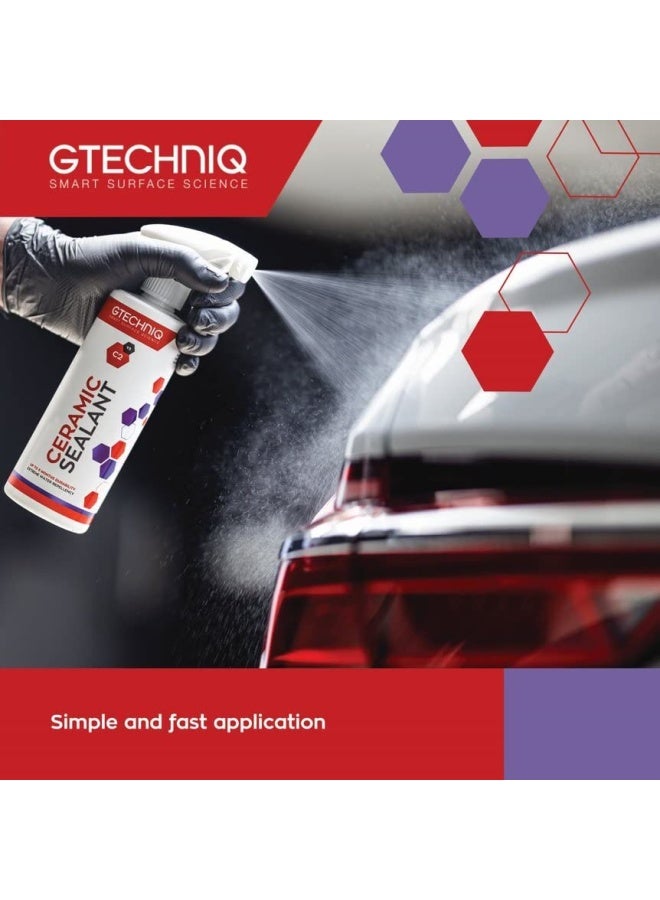 Gtechniq جيتكنيك C2 سيلانت سيراميكي للسيارات لحماية طلاء السيارة والتشطيبات والإطارات والنوافذ بلمعان عالي وسهل التطبيق 500 مل يكفي لـ 23 سيارة كبيرة - Image 2