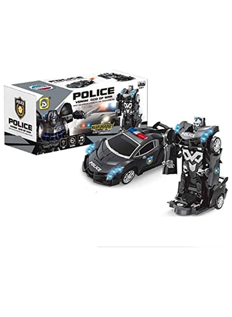 Generic Police Transforming Car Robot Toy for Kids – Venom Design with Lights & Sounds – Automatic Transformation – Fun Gift for Boys Ages 3+ - Image 1