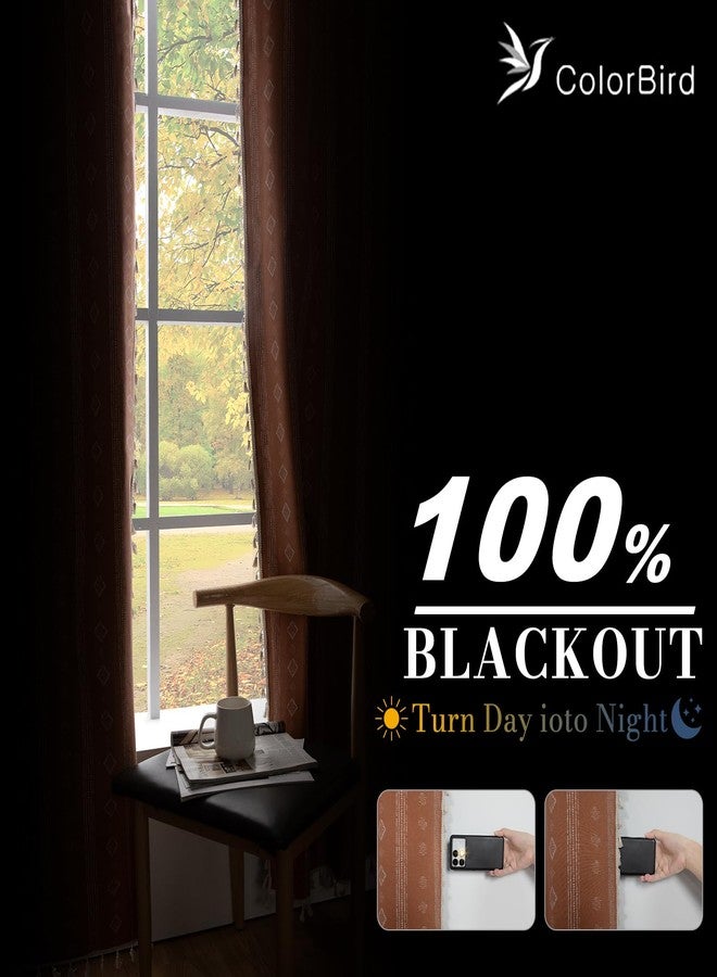 ColorBird ستائر ColorBird الحرارية المعتمة بنسبة 100%، بتصميم بوهو أنيق، معزولة حراريًا، بطول 84 بوصة، لون برتقالي محروق بنقوش غربية، مناسبة لغرف النوم والمعيشة والطعام والخزائن، بلمسة ديكور بوهو أنيق. - Image 4
