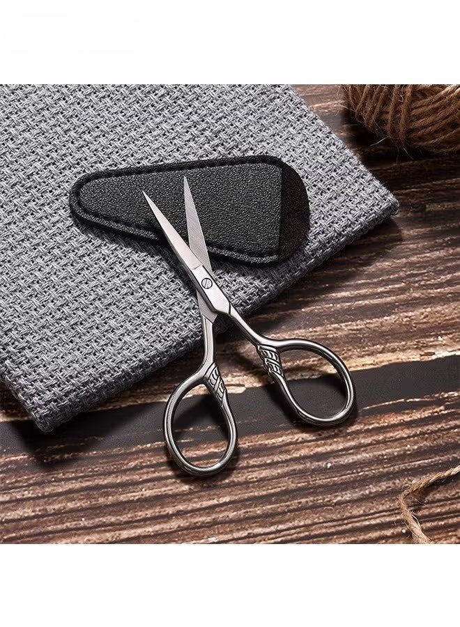 Small Precision Scissors, 3.7inch Stainless Steel Multi-Purpose Vintage Beauty Grooming Kit for Facial Hair, Eyebrow, Eyelash, Beard, Moustache with PU Sheath - Image 4