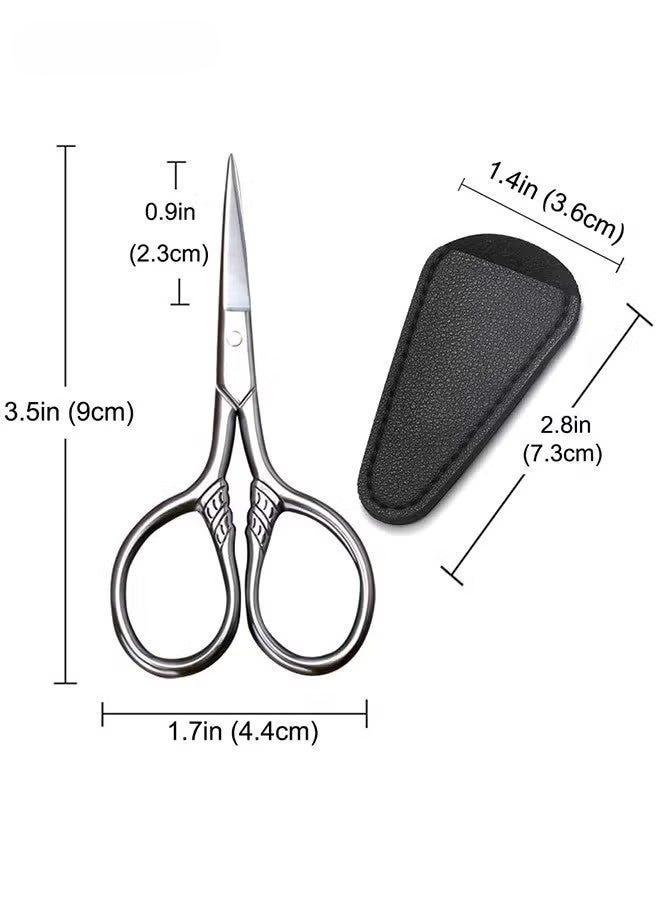 Small Precision Scissors, 3.7inch Stainless Steel Multi-Purpose Vintage Beauty Grooming Kit for Facial Hair, Eyebrow, Eyelash, Beard, Moustache with PU Sheath - Image 2