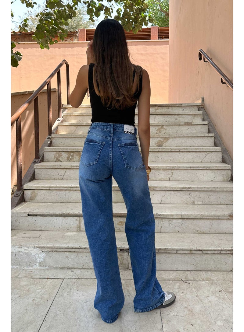 CIZARO Wide-Leg - High-Waist True Blue Washed Jeans - Image 2