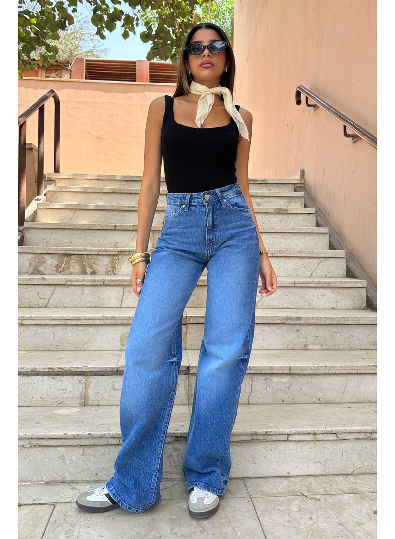 CIZARO Wide-Leg - High-Waist True Blue Washed Jeans - Image 1