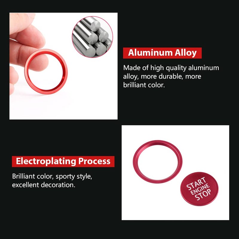 LECART Car Accessories Fit for Audi A4 A5 A6 A7 Q5 Red Car Engine Start Button Cover Stickers Auto Interior Decoration Metal Keyless Ignition Button Decor Trim 2Pcs - Image 3
