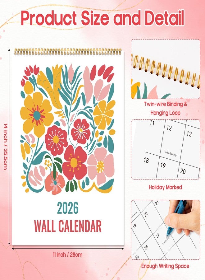 JAPBOR Wall Hanging Calendar 2026-12 Months Hanging Calendar Planner, Aesthetic Floral Flower Abstract Design Weekly Monthly Organizer for Home Office Living Room 2025-2026 (14" x 11") - Image 2