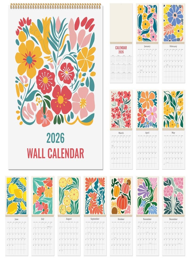 JAPBOR Wall Hanging Calendar 2026-12 Months Hanging Calendar Planner, Aesthetic Floral Flower Abstract Design Weekly Monthly Organizer for Home Office Living Room 2025-2026 (14" x 11") - Image 1