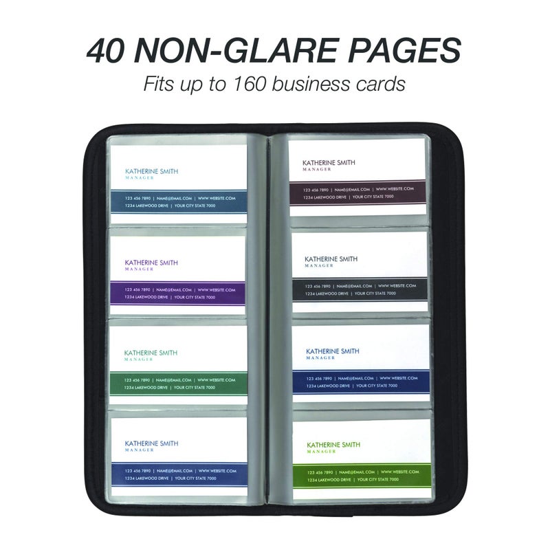 Samsill Professional Business Card Organizer with Padded Cover, Card Holder for 160 Cards, Black - Image 3