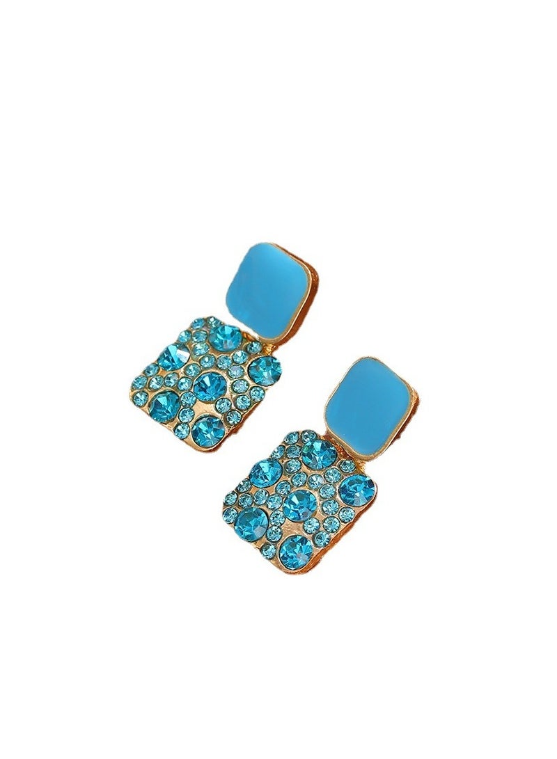 Dripping Oil Square Earrings Full of Diamond Silver Needle Earrings Premium and Versatile Style Earrings