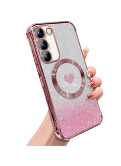 ShebSheb for Samsung Galaxy S23 Case Glitter, Clear Magnetic Phone Cases with Camera Lens Protector [Compatible with MagSafe] Bling Sparkle Plating Soft TPU Slim ShockProof Protective Cover  - Image 1