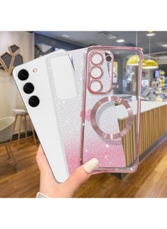 ShebSheb for Samsung Galaxy S23 Case Glitter, Clear Magnetic Phone Cases with Camera Lens Protector [Compatible with MagSafe] Bling Sparkle Plating Soft TPU Slim ShockProof Protective Cover  - Image 2