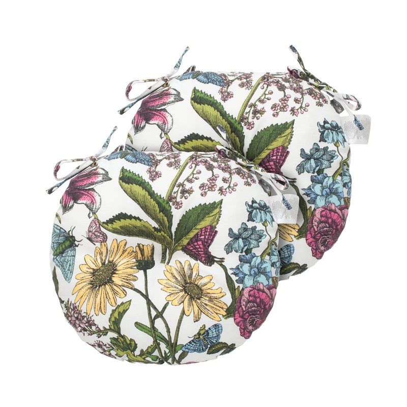 FUNHOME Bistro Chair Cushions 15 inch,Set of 2,Tufted Round Chair Cushions with Ties,15"x15"x4",Water Resistant Round Seat Cushion for Barstool Chairs,Patio Garden Kitchen Outdoor Furniture(Butterfly Flower) - Image 2