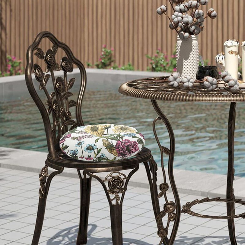 FUNHOME Bistro Chair Cushions 15 inch,Set of 2,Tufted Round Chair Cushions with Ties,15"x15"x4",Water Resistant Round Seat Cushion for Barstool Chairs,Patio Garden Kitchen Outdoor Furniture(Butterfly Flower) - Image 4