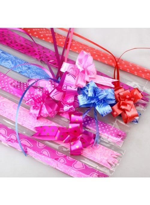 E Shopping E Shopping Pull Flower Ribbon for Gift Wrap & Decoration Multicolor 50 pcs, Free 50 Mix Sticker of Best Wishes and Best Compliment  - Image 1