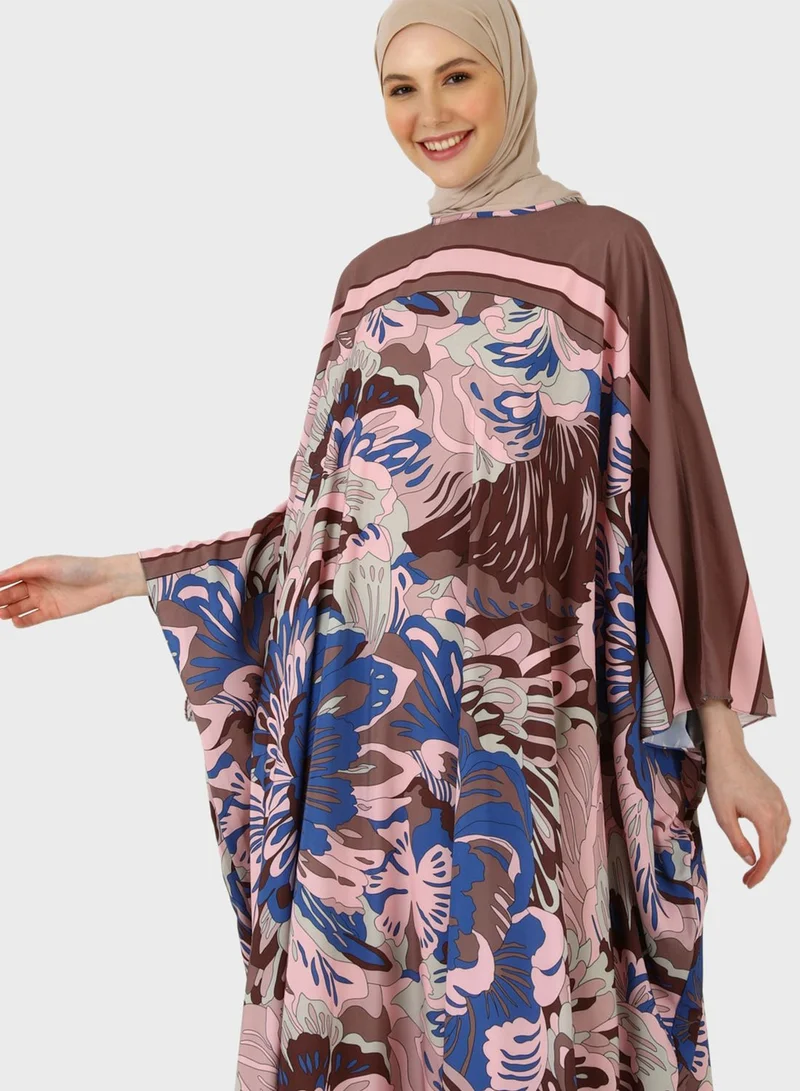 Refka by modanisa Floral Print Cape Sleeve Abaya