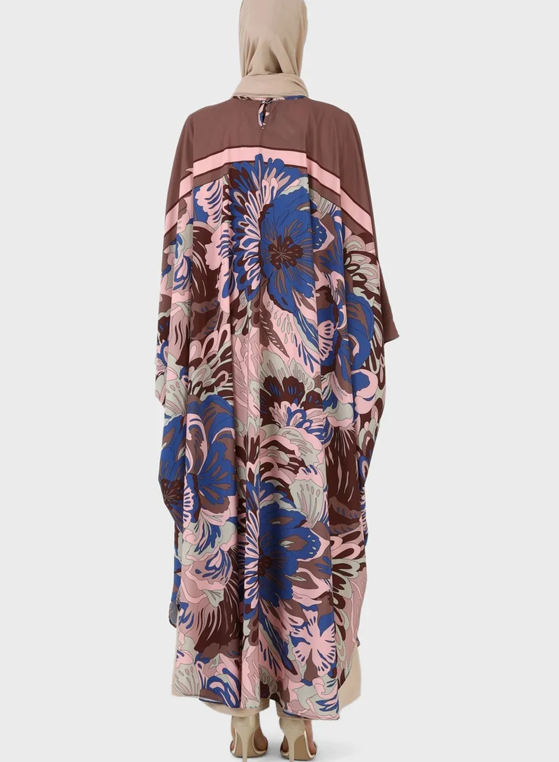 Refka by modanisa Floral Print Cape Sleeve Abaya
