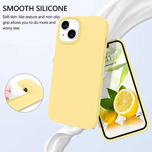 GUAGUA Compatible with iPhone 13 Case 6.1 Inch Liquid Silicone Soft Gel Rubber Slim Thin Microfiber Lining Cushion Texture Cover Shockproof Protective Phone Case for iPhone 13, Yellow - Image 2
