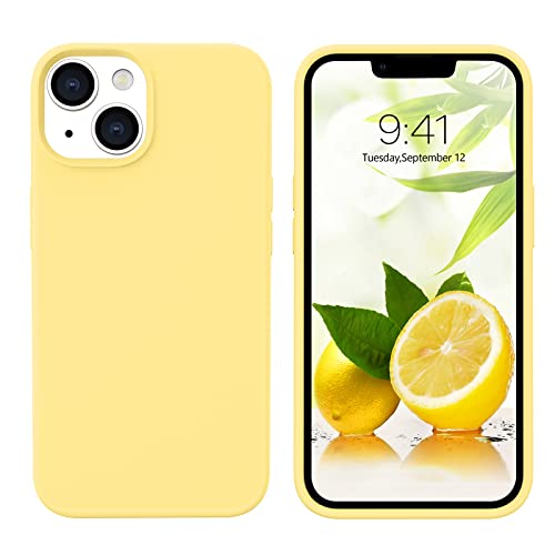 GUAGUA Compatible with iPhone 13 Case 6.1 Inch Liquid Silicone Soft Gel Rubber Slim Thin Microfiber Lining Cushion Texture Cover Shockproof Protective Phone Case for iPhone 13, Yellow - Image 1