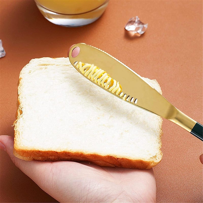 Dhyankeshwer Butter Knife Stainless Steel Butter Spreader Knife Multifunctional for Cold Butter Spreader with Serrated Edge Butter Knife with Hole Black Gold Pack of 2 - Image 5