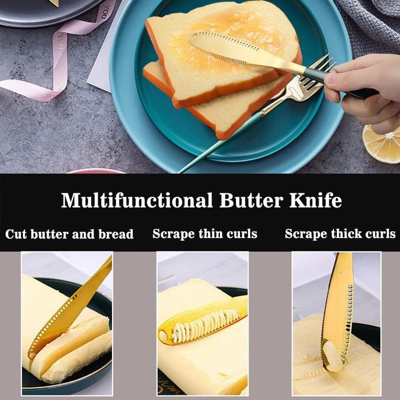 Dhyankeshwer Butter Knife Stainless Steel Butter Spreader Knife Multifunctional for Cold Butter Spreader with Serrated Edge Butter Knife with Hole Black Gold Pack of 2 - Image 3