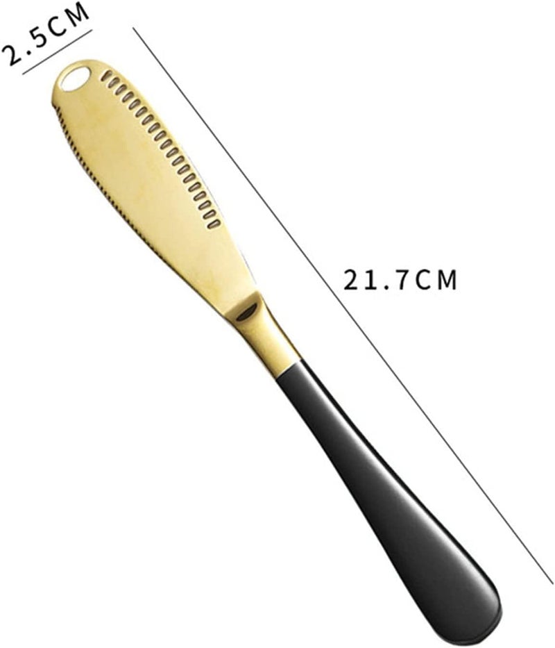 Dhyankeshwer Butter Knife Stainless Steel Butter Spreader Knife Multifunctional for Cold Butter Spreader with Serrated Edge Butter Knife with Hole Black Gold Pack of 2 - Image 2