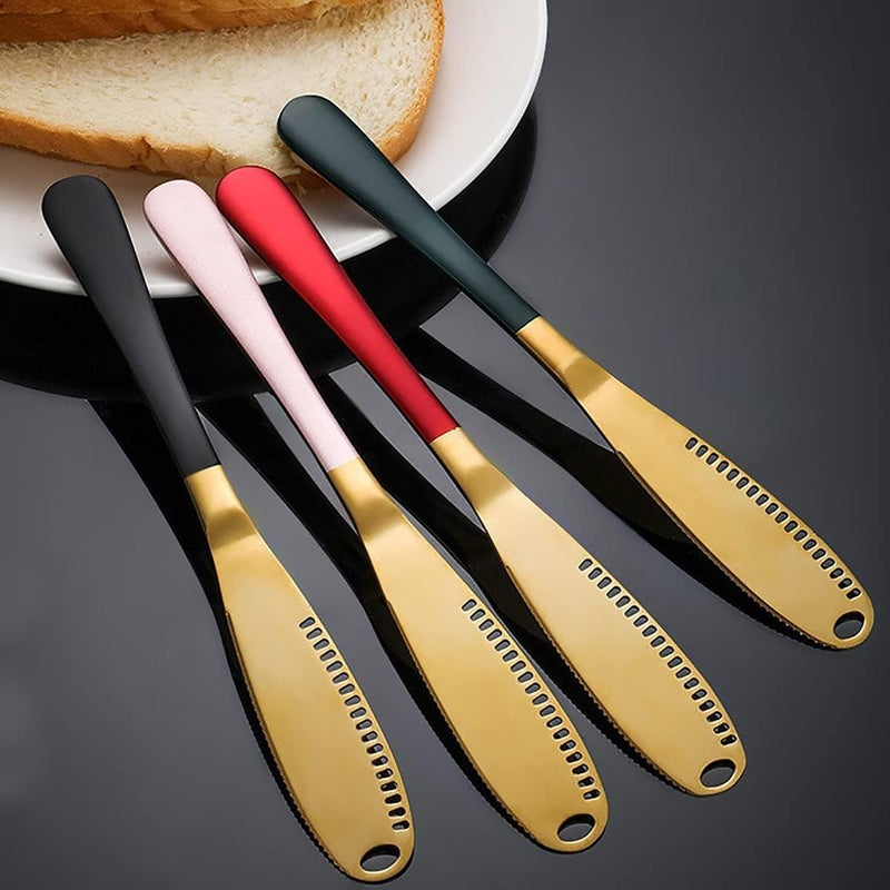 Dhyankeshwer Butter Knife Stainless Steel Butter Spreader Knife Multifunctional for Cold Butter Spreader with Serrated Edge Butter Knife with Hole Black Gold Pack of 2 - Image 4